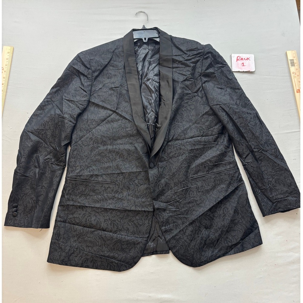 Tazio Italy Mens Black Paisley Jacquard Shawl Lapel Tuxedo Blazer Jacket 48L